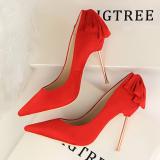 395-2 han edition with high fashion sexy show thin thin and shallow mouth pointed suede bow after single shoe heels