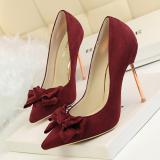 395-1 han edition fashion high heels for women's shoes high heel with shallow mouth sweet pointed suede bow single shoes